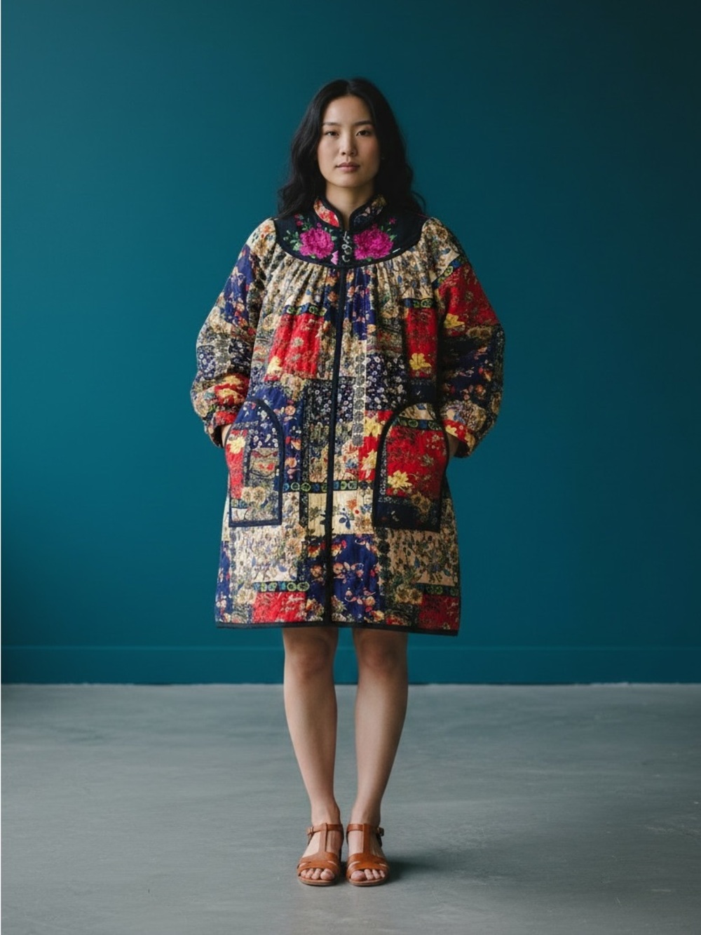 Light weight Patchwork doll dress with hand made cross stitched.